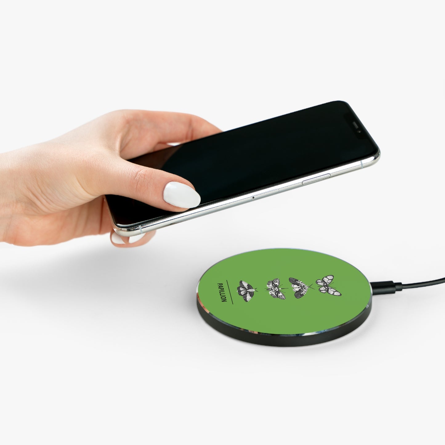 Papillon Butterfly Green Wireless Charger, Eco-Friendly Phone Charger, Fast Charging Pad, Unique Gift for Nature Lovers, Modern Desk Decor