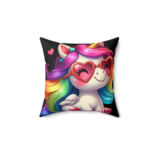 Unicorn Decor Pillow, Kids Room Accent, Heart Sunglasses Artwork, Fun Home Cushion, Gift for Unicorn Lovers