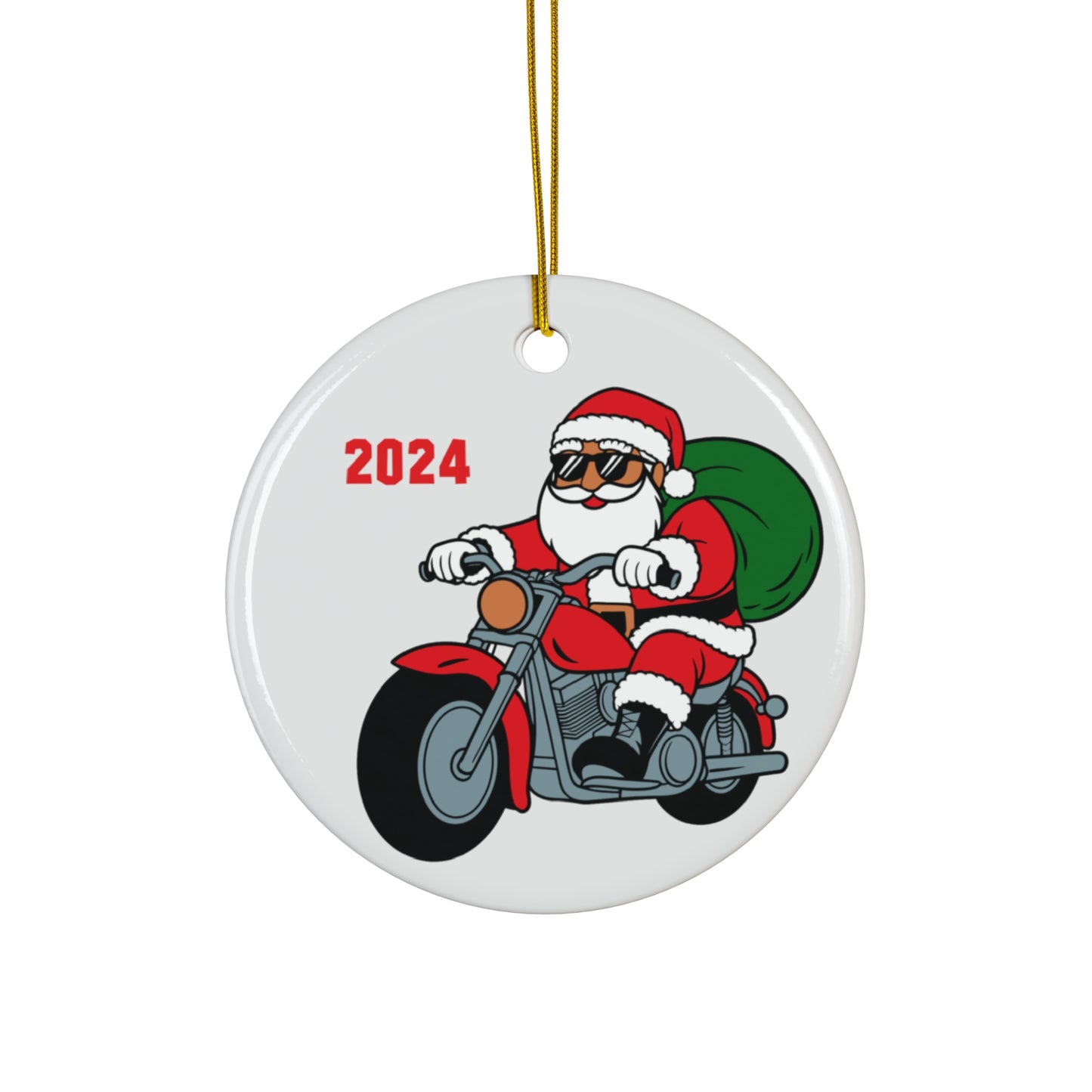 Santa Biker Ceramic Ornament 2024 | Fun Holiday Decor, Unique Gift, Christmas Tree Ornament, Festive Home Decoration, Motorcycle Lover Gift