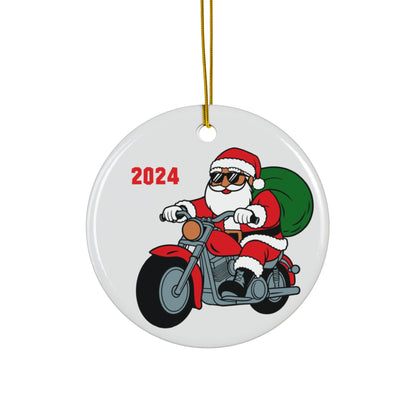 Santa Biker Ceramic Ornament 2024 | Fun Holiday Decor, Unique Gift, Christmas Tree Ornament, Festive Home Decoration, Motorcycle Lover Gift