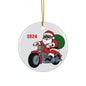 Santa Biker Ceramic Ornament 2024 | Fun Holiday Decor, Unique Gift, Christmas Tree Ornament, Festive Home Decoration, Motorcycle Lover Gift