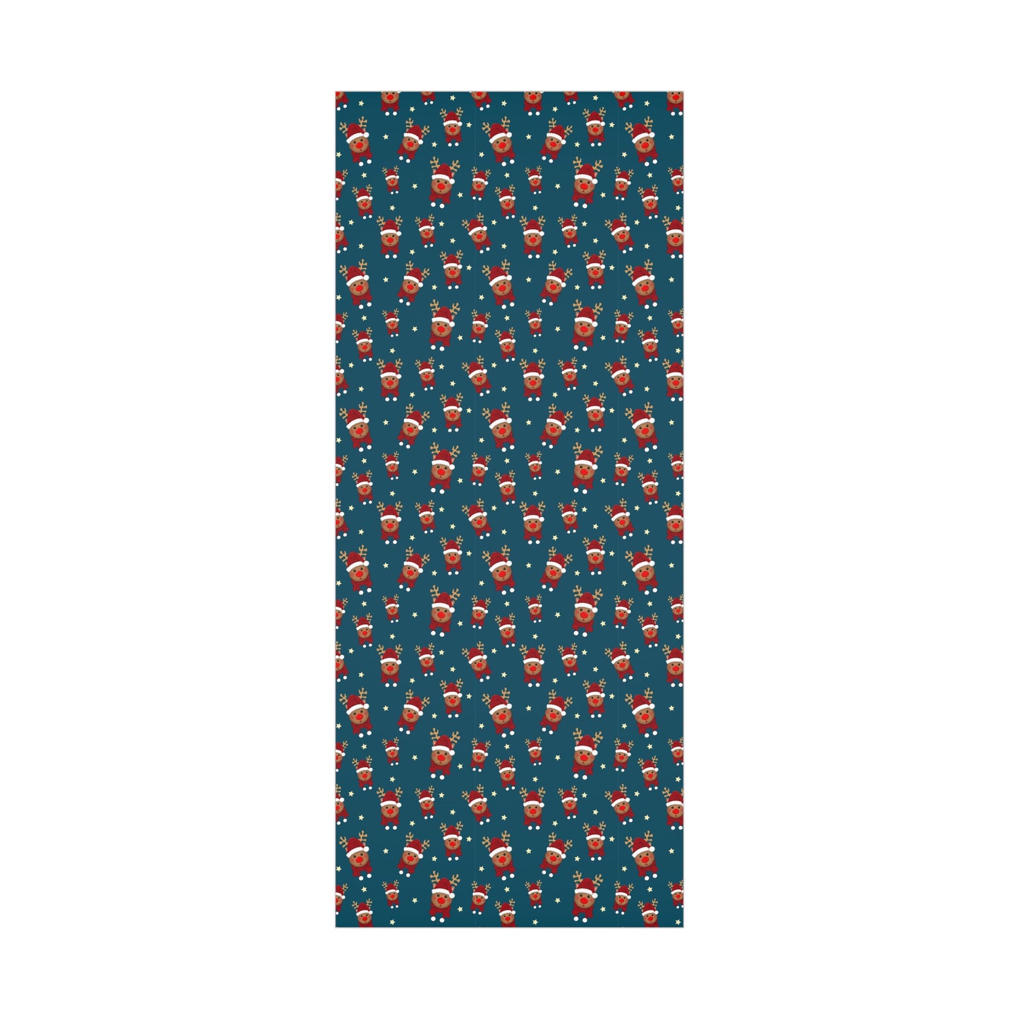 Wrapping Paper, Cute Rudolf with Santa Hat Pattern, Dark Teal Christmas Gift Wrap, Unique and Fun Holiday Packaging, Festive Xmas Decor,