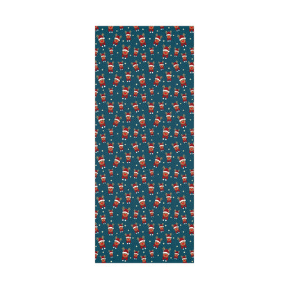 Wrapping Paper, Cute Rudolf with Santa Hat Pattern, Dark Teal Christmas Gift Wrap, Unique and Fun Holiday Packaging, Festive Xmas Decor,