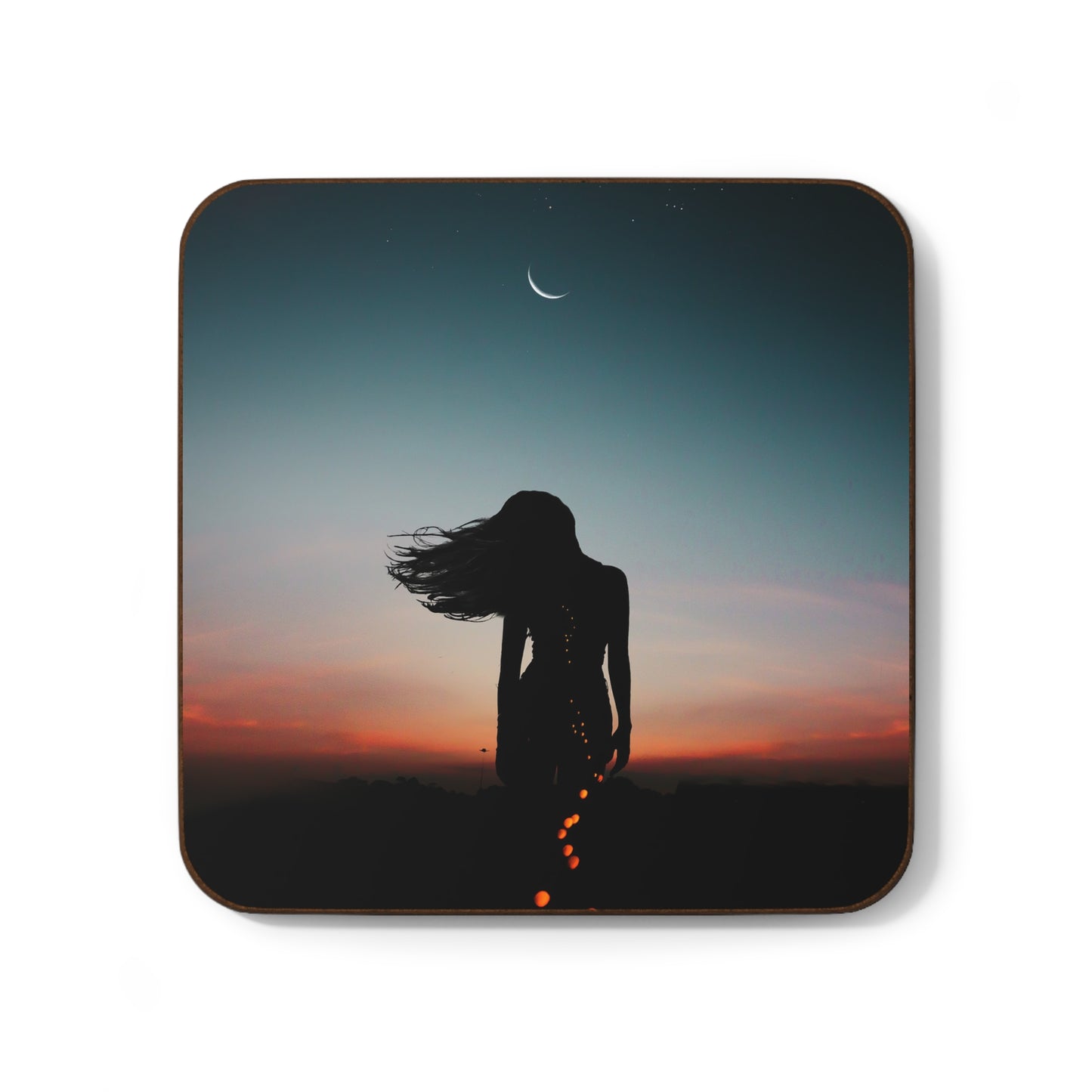 Moon Goddess Silhouette - Hardboard Coaster, Boho Chic Home Decor, Drinkware Accessory, Housewarming Gift, Unique Home Accents