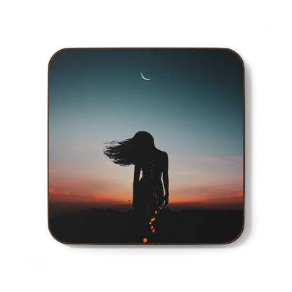 Moon Goddess Silhouette - Hardboard Coaster, Boho Chic Home Decor, Drinkware Accessory, Housewarming Gift, Unique Home Accents