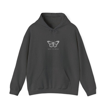 Nocturne Butterfly Sweatshirt, Cozy Unisex Hooded Pullover, Gift for Nature Lovers, Autumn Apparel, Layering Sweatshirt