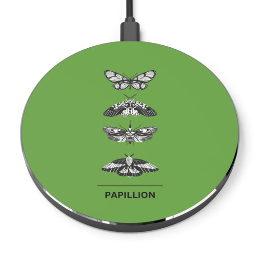 Papillon Butterfly Green Wireless Charger, Eco-Friendly Phone Charger, Fast Charging Pad, Unique Gift for Nature Lovers, Modern Desk Decor