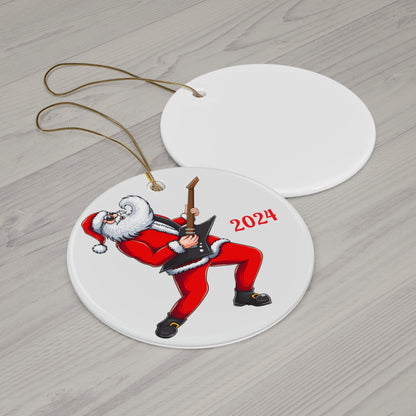 Rockin' Santa 2024 Ceramic Ornament, Fun Holiday Decor, Christmas Gift, Unique Tree Decoration, Music Lover's Ornament