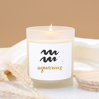 Aquarius Zodiac Frosted Glass Candle, Zodiac Decor, Astrology Gift, Spiritual Home Accent, Birthday Present, Candle Lovers Gift
