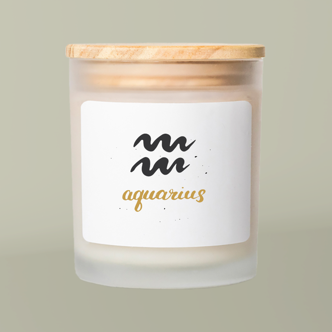 Aquarius Zodiac Frosted Glass Candle, Zodiac Decor, Astrology Gift, Spiritual Home Accent, Birthday Present, Candle Lovers Gift