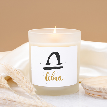 Libra Zodiac Frosted Glass Candle, 11oz - Astrological Gifts, Libra Decor, Birthday Present for Her, Meditation Candle, Home Fragrance