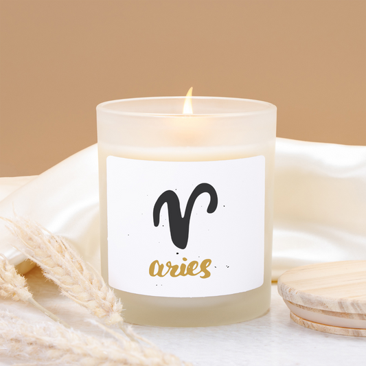 Aries Zodiac Frosted Glass Candle, 11oz | Astrology Gift, Aromatherapy Decor, Birthday Present, Home Fragrance, Spiritual Candle