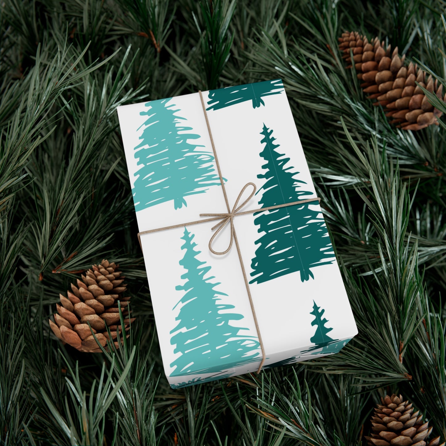 Gift Wrap Papers, Teal Blue Green Christmas Trees Pattern, Minimalist Modern Holiday Packaging Supplies, Festive Wrapping Sheets, Seasonal