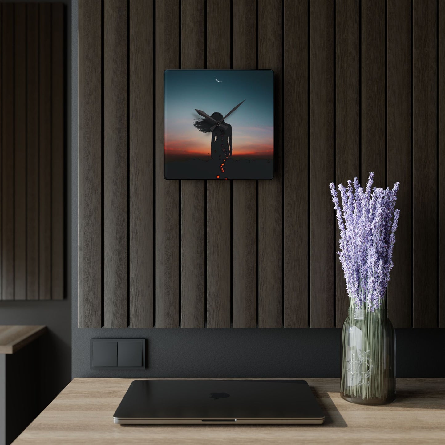 Moon Goddess Serene Acrylic Wall Clock | Home Décor for Dreamy Spaces, Unique Gift for Nature Lovers, Ideal for Weddings or Housewarmings