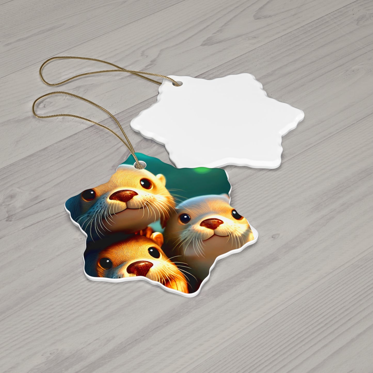 Adorable Otter Family Ceramic Ornament - Perfect for Holiday Decor