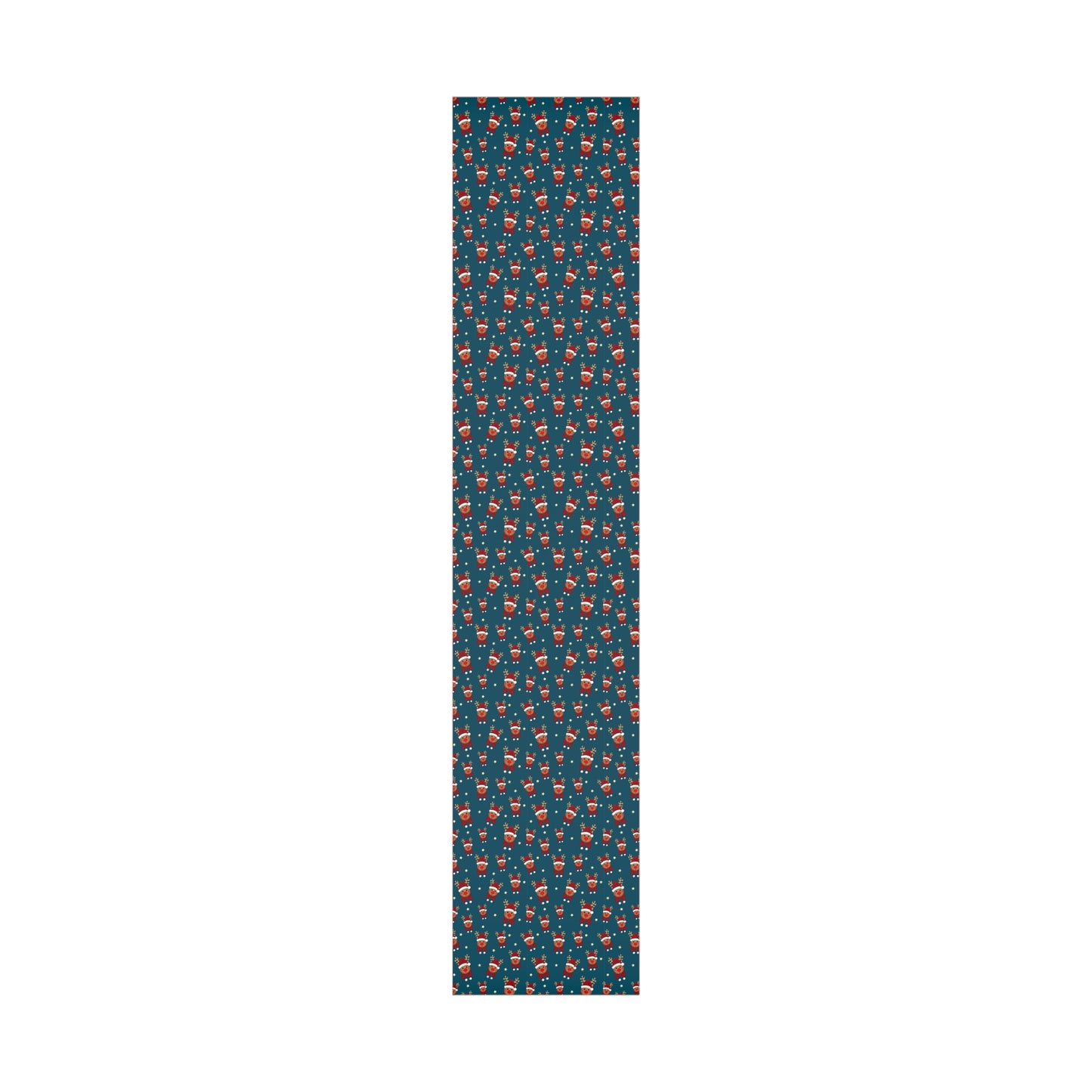 Wrapping Paper, Cute Rudolf with Santa Hat Pattern, Dark Teal Christmas Gift Wrap, Unique and Fun Holiday Packaging, Festive Xmas Decor,