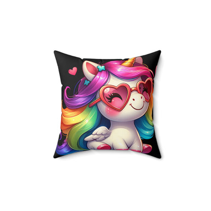 Unicorn Decor Pillow, Kids Room Accent, Heart Sunglasses Artwork, Fun Home Cushion, Gift for Unicorn Lovers