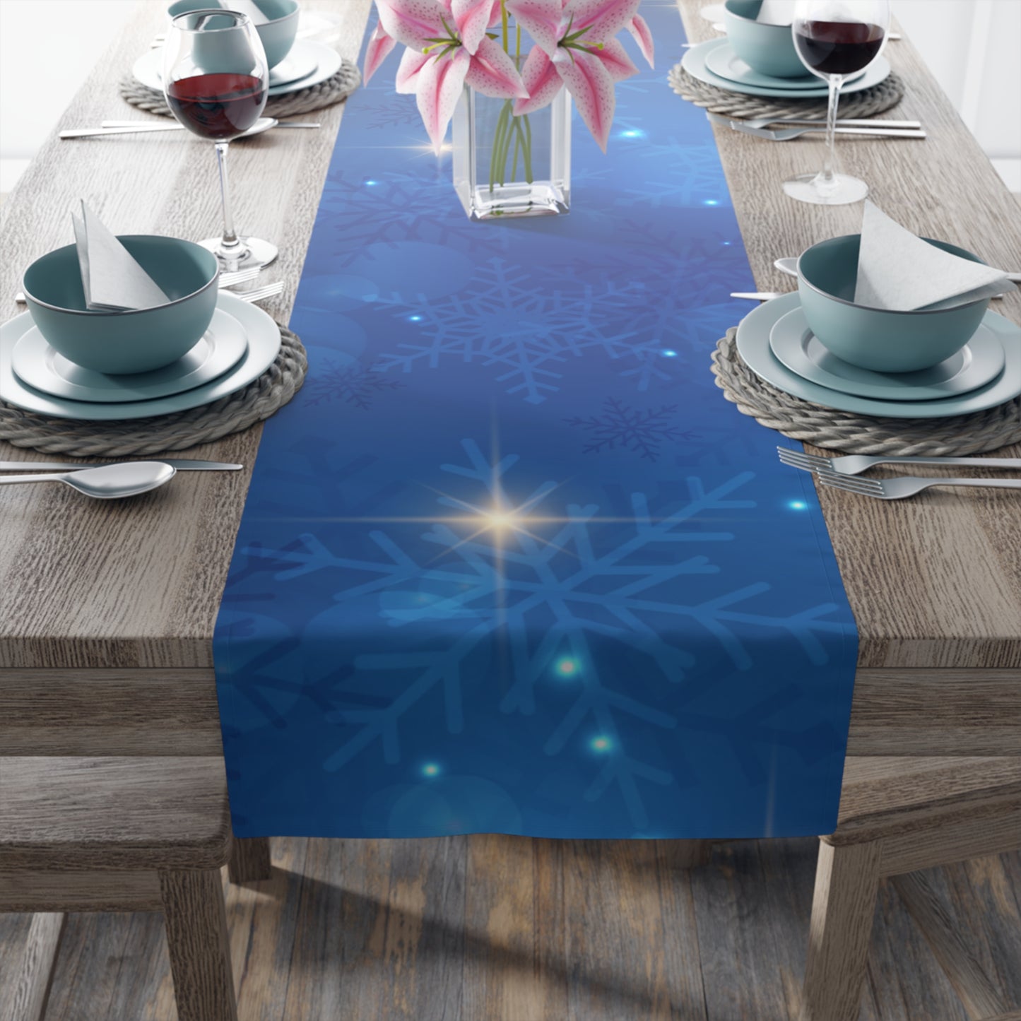 Blue Snowflake Stylish Holiday Table Decor - Table Runner (Cotton, Poly)