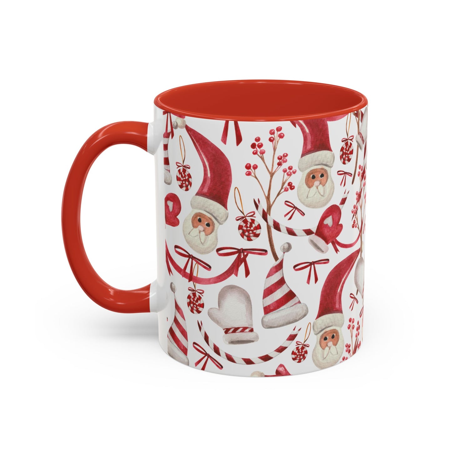 Santa Print Coffee Mug, Holiday Gift Red Interior Whimsical Christmas Cup, Festive Tea Mug, Xmas Ceramic Drinkware, Funny Beverage Gift