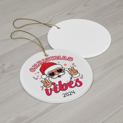 Playful Santa Ceramic Ornament - Christmas Vibes Decoration, Holiday Gift, Tree Ornament, Personalized Keepsake, Festive Decor