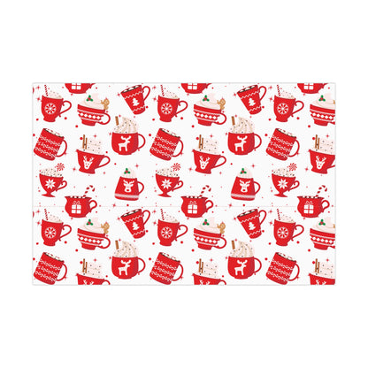 Christmas Mugs, Holiday Gift Wrap Paper, Hot Cocoa Cups, Festive Drinkware, Gingerbread Patterned, Red and White Decor, Xmas Party Supplies