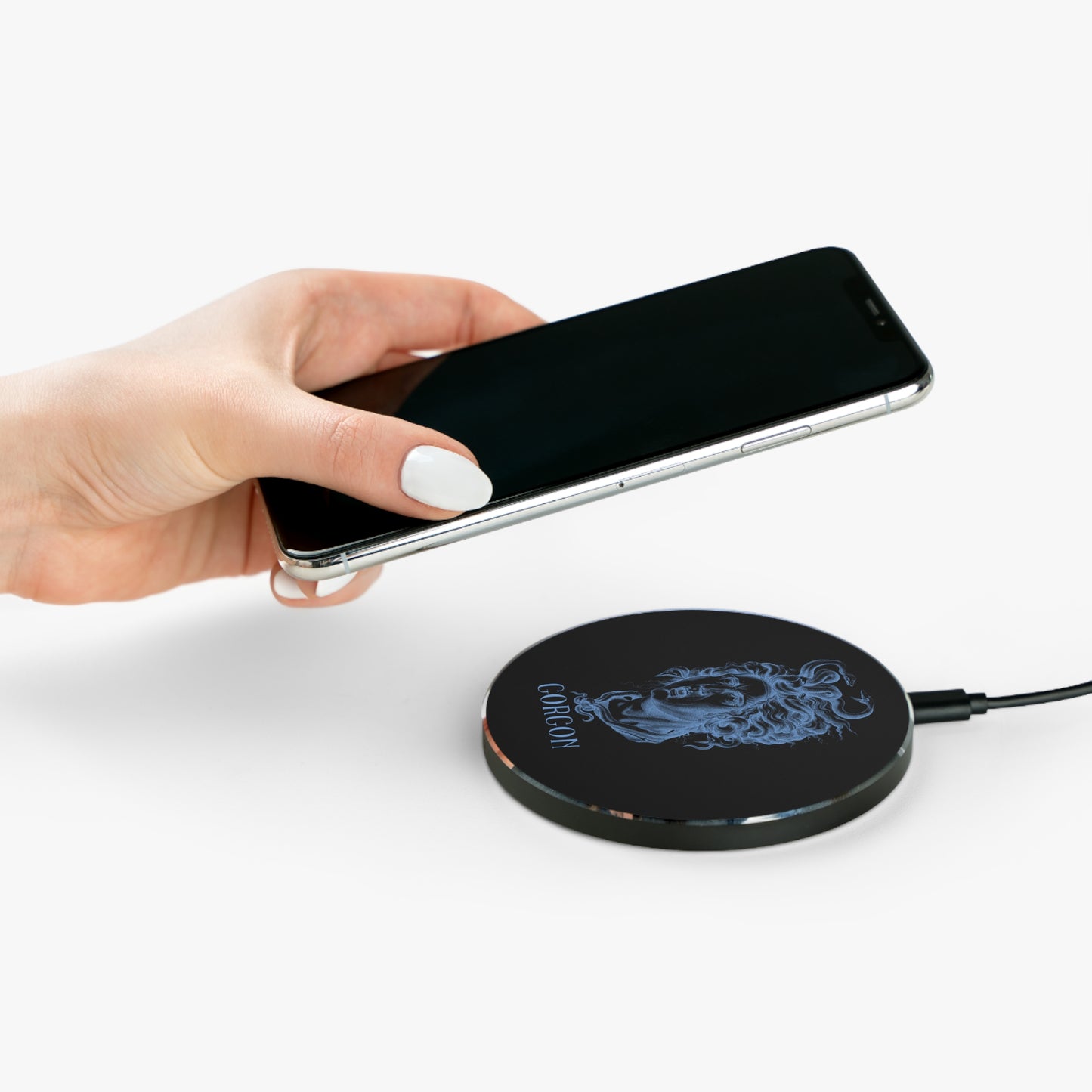 Gorgon Wireless Charger Black - Fast Charging Station, Medusa Design, Unique Tech Decor, Gifts for Her, Home Office Accessories