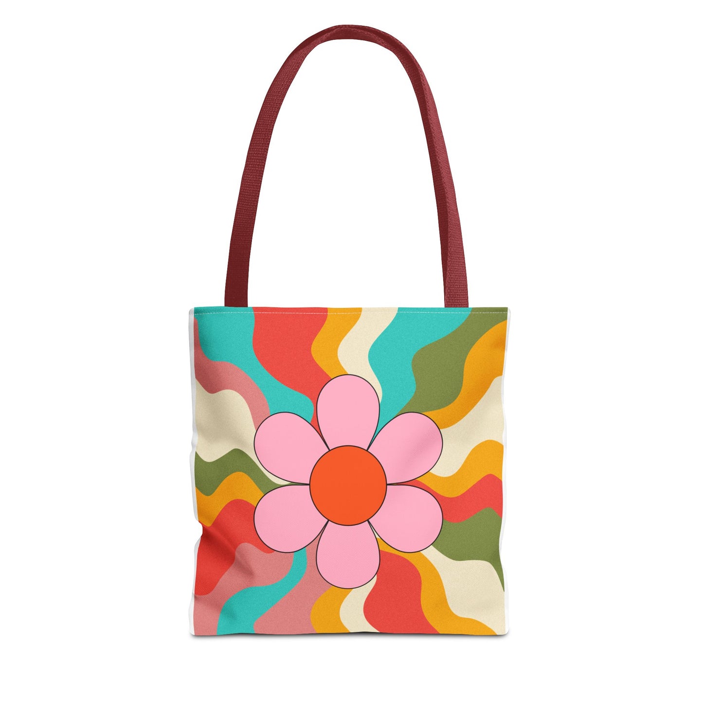 Retro Flower Pattern Tote Bag, Boho Chic Bag, Eco-Friendly Shopping Tote, Fun Beach Bag, Colorful Everyday Carryall