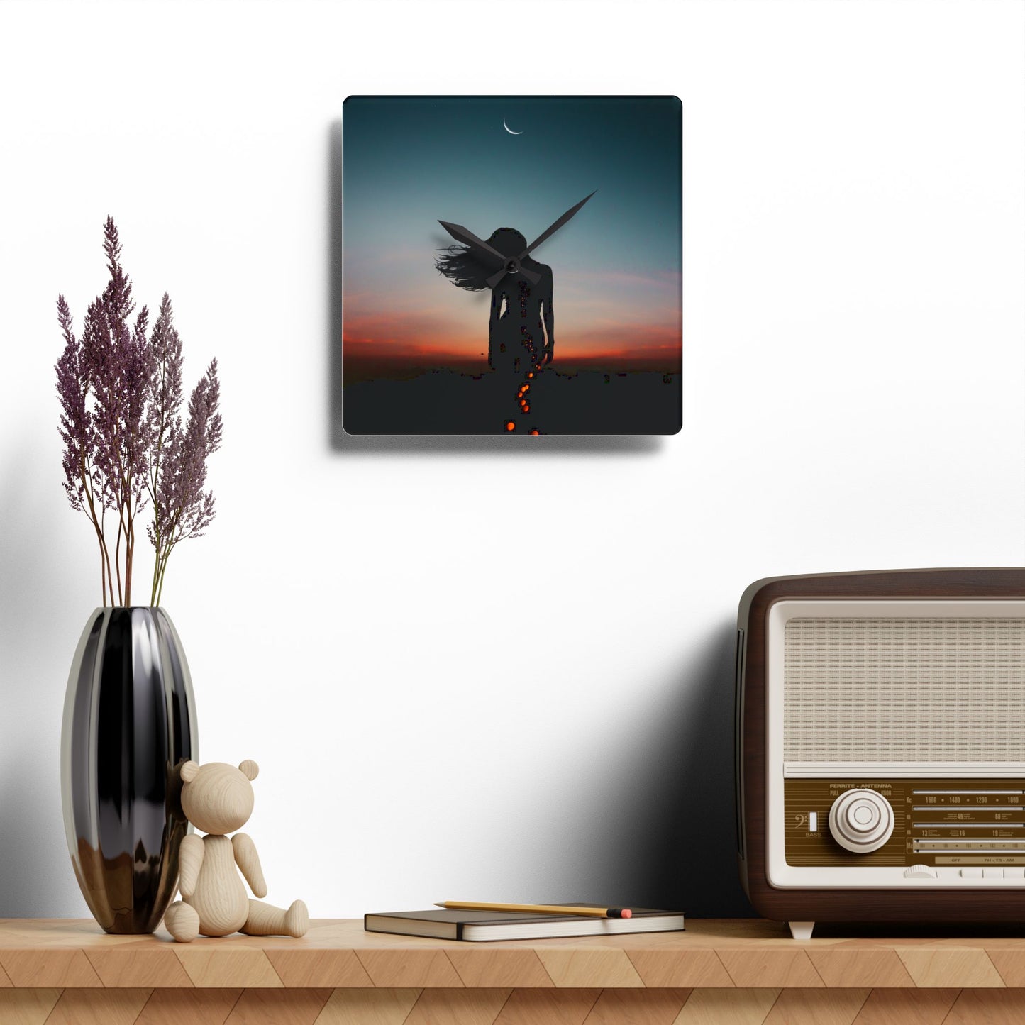 Moon Goddess Serene Acrylic Wall Clock | Home Décor for Dreamy Spaces, Unique Gift for Nature Lovers, Ideal for Weddings or Housewarmings