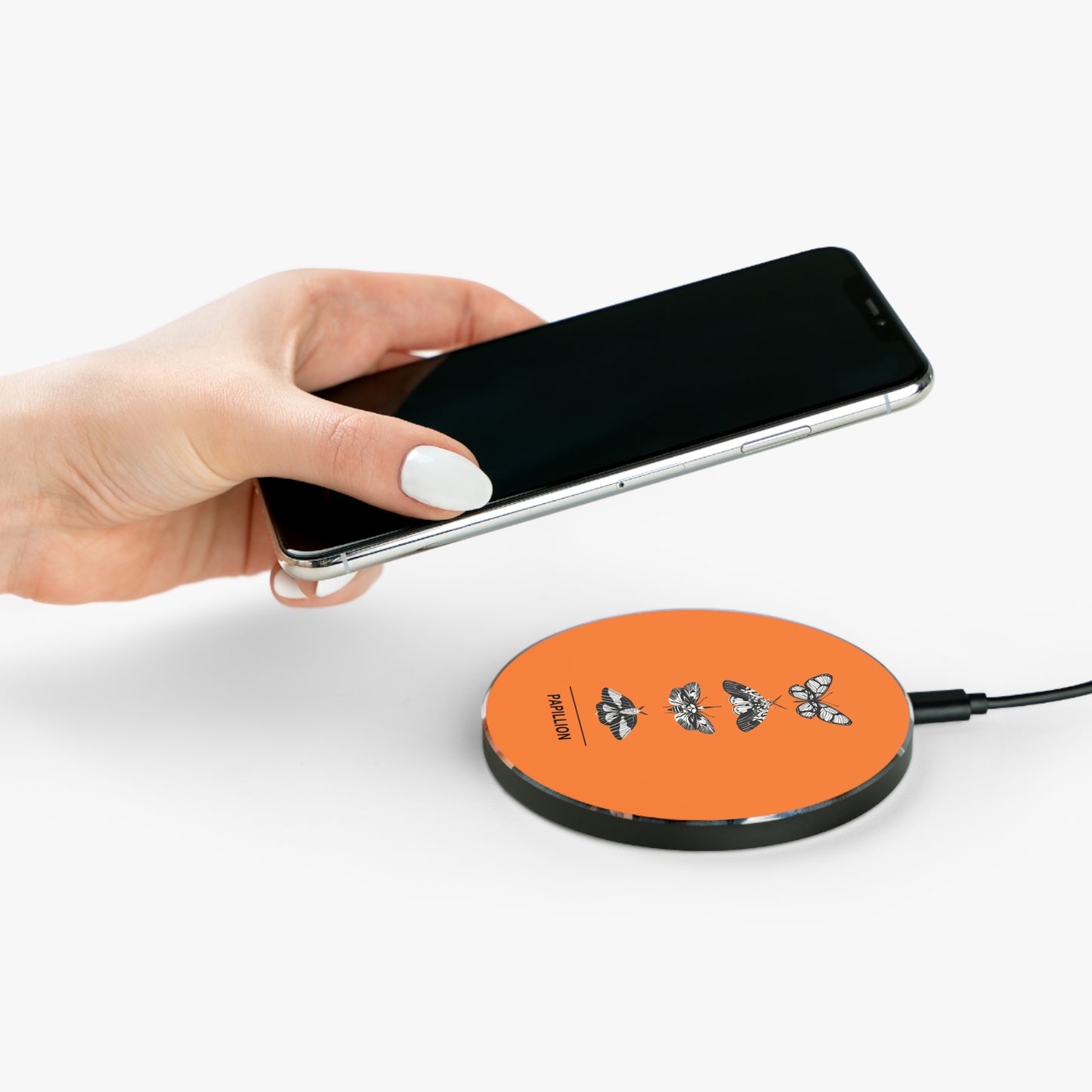 Artistic Wireless Charger Orange - Moth Design, Fast Charge Pad, Unique Home Decor, Gift for Nature Lovers, Eco-FriendlyTech
