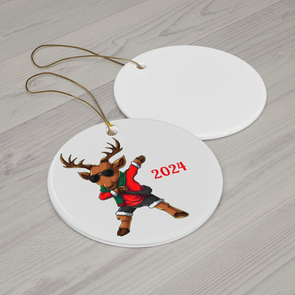 Fun Christmas Ceramic Ornament - Cool Reindeer Design 2024, Holiday Decor, Gift for Friends and Family, Home Decoration, Tree Ornament