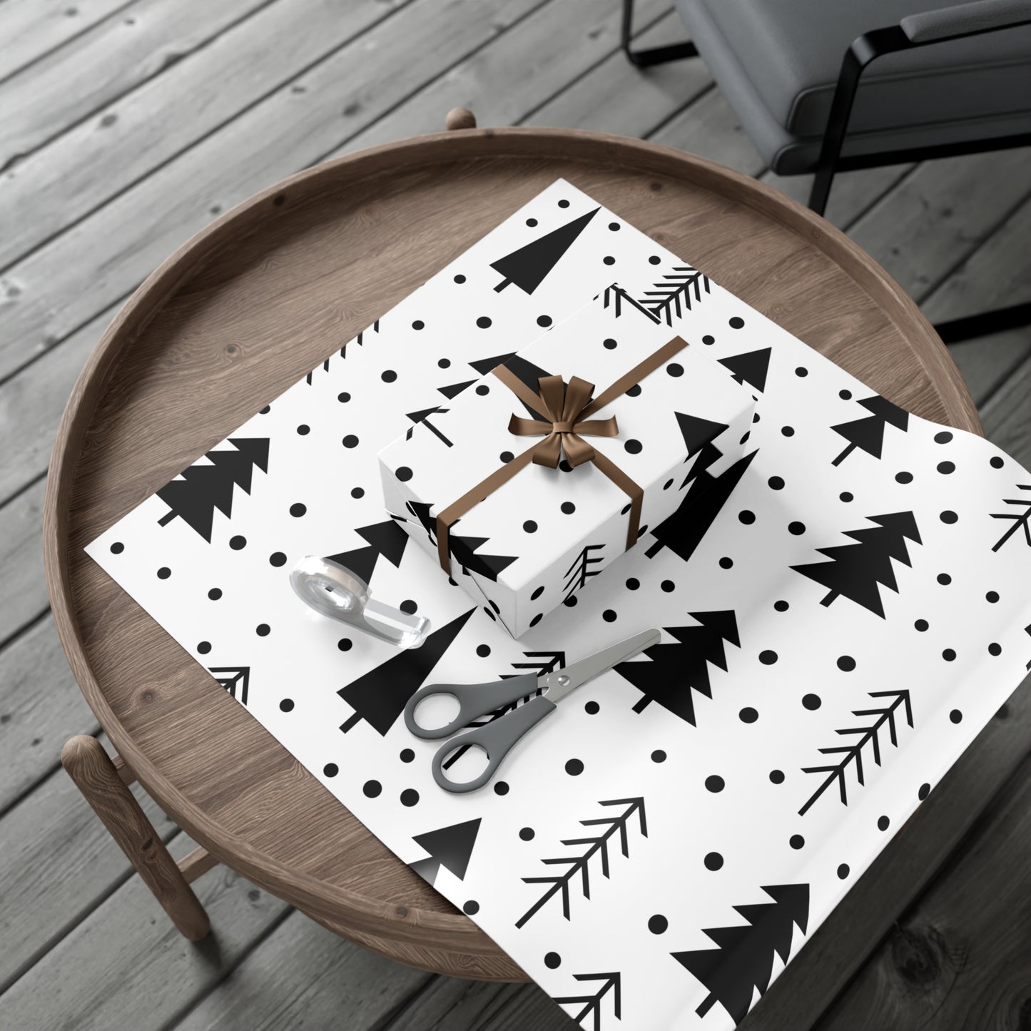 Gift Wrap Papers, Modern Black Geometric Christmas Trees Minimalist Wrapping Paper, Holiday Gift Decor, Xmas Supplies, Festive Craft Wrap