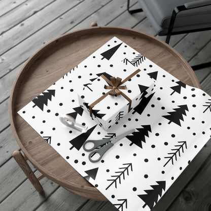 Gift Wrap Papers, Modern Black Geometric Christmas Trees Minimalist Wrapping Paper, Holiday Gift Decor, Xmas Supplies, Festive Craft Wrap