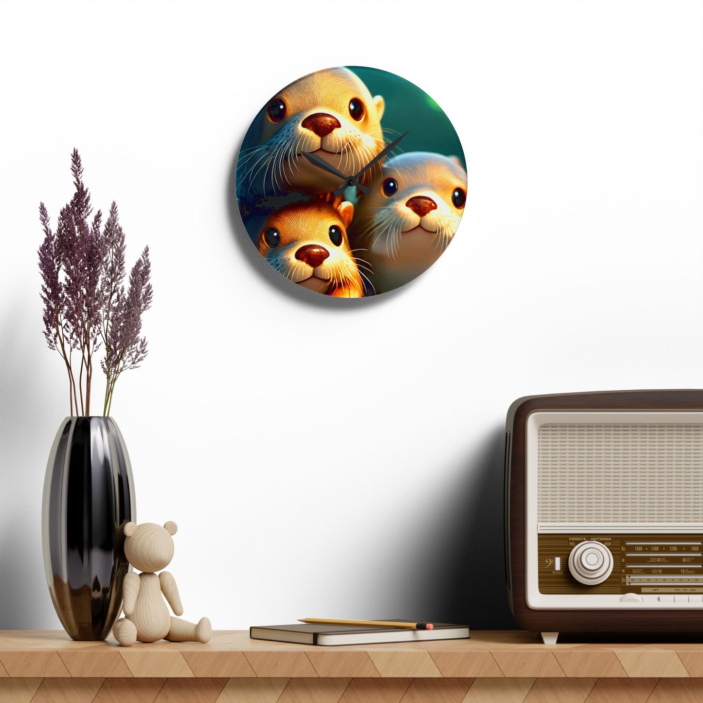 Cute Otter Acrylic Wall Clock, Adorable Home Décor, Unique Gift for Animal Lovers, Kids Room, Nature Enthusiasts, Birthday Decor