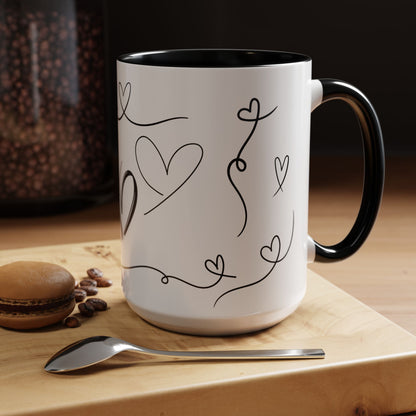 Charming Heart Design Coffee Mug, Sweet Gift for Valentine's Day, Cute Office Mug, Love Themed Drinkware, Cozy Morning Vibes
