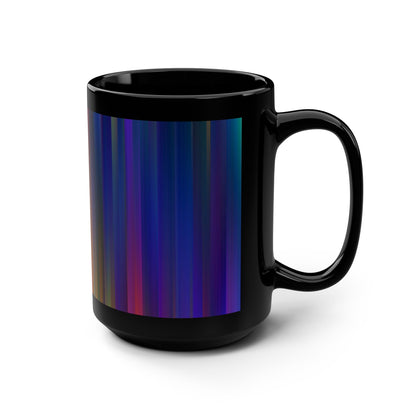 Colorful Stripes 15oz Black Mug, Vibrant Coffee Cup, Artistic Drinkware, Unique Gift for Art Lovers, Rainbow Ceramic Mug, Stylish Kitchen