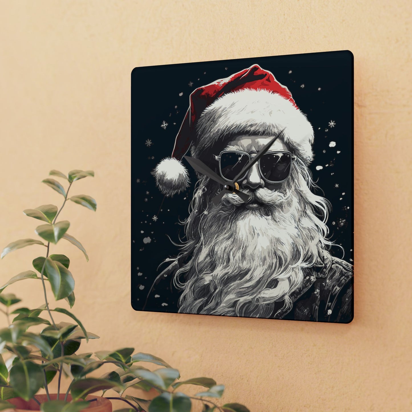 Santa Claus Acrylic Wall Clock, Whimsical Home Decor, Holiday Gift, Christmas Decoration, Santa Wall Art, Unique Timepiece