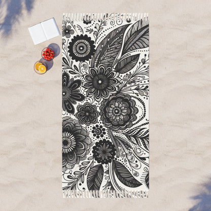 Boho Beach Towel, Floral Beach Cover-up, Bohemian Towel for Summer, Beach Gift for Her, Travel Towel for Vacation