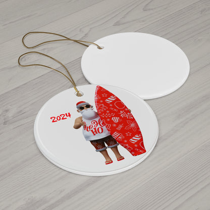 Surfing Santa Ceramic Ornament - Fun Holiday Decor, Christmas Decoration, Gift for Beach Lovers, Surfer Ornament, 2024 Keepsake