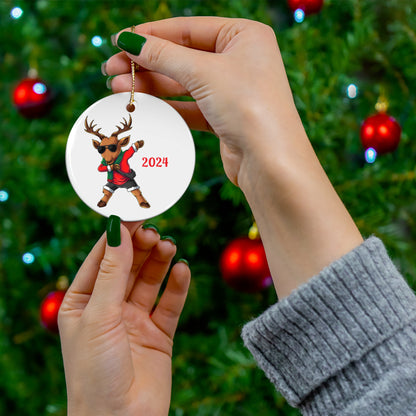 Fun Christmas Ceramic Ornament - Cool Reindeer Design 2024, Holiday Decor, Gift for Friends and Family, Home Decoration, Tree Ornament