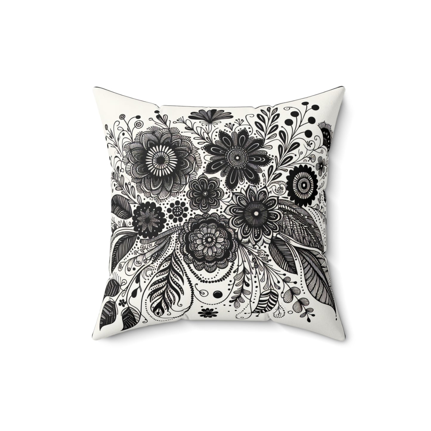 Boho Floral Throw Pillow, Unique Home Decor, Soft Cushion for Living Room, Gifts for Her, Black and White Design