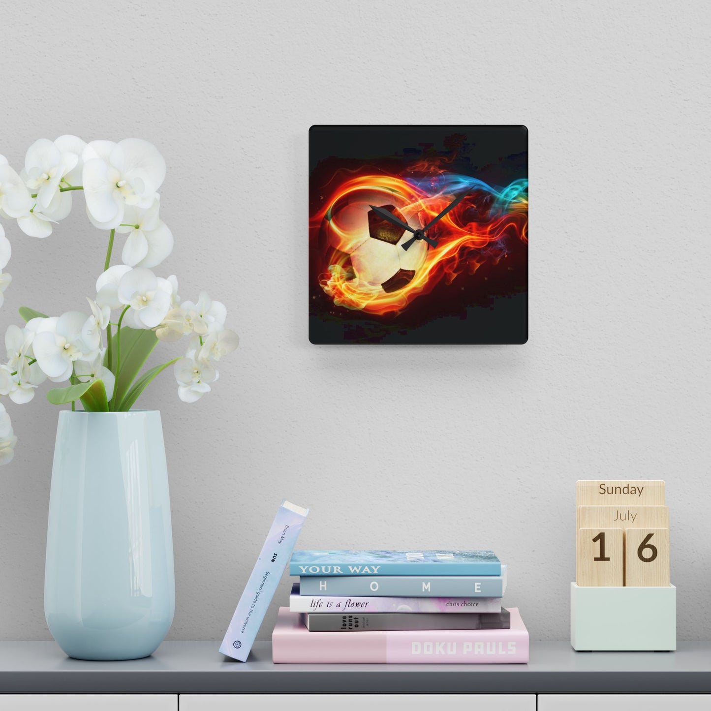 Flaming Soccer Acrylic Wall Clock - Perfect for Sports Fans, Gift for Soccer Lovers, Decorative Wall Art, Kids Room, Game Day Decor