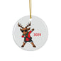 Fun Christmas Ceramic Ornament - Cool Reindeer Design 2024, Holiday Decor, Gift for Friends and Family, Home Decoration, Tree Ornament