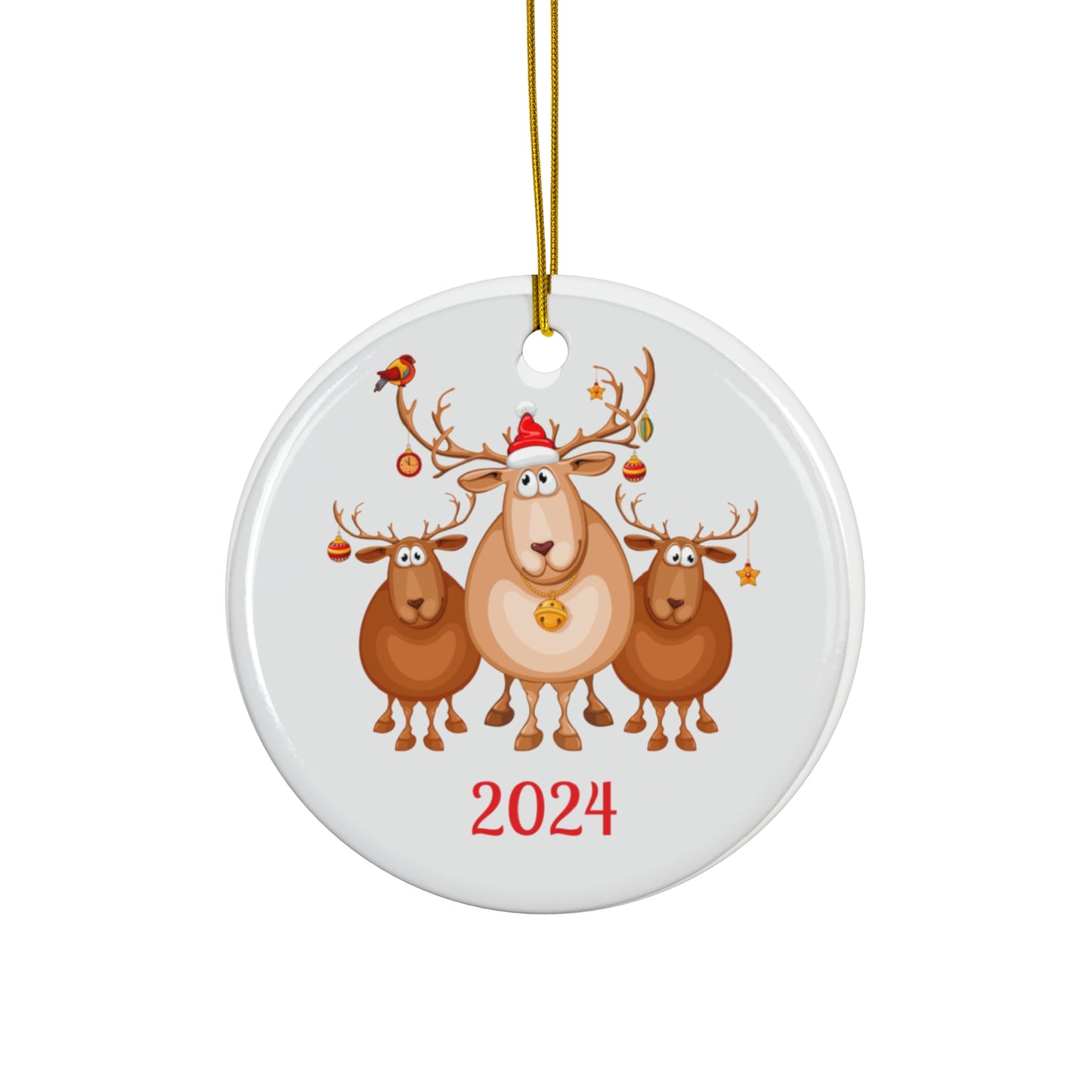 Cute Reindeer Holiday Ornament, Ceramic Decor for Christmas, 2024 Keepsake, Gift for Families, Winter Celebration Decoration