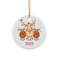 Cute Reindeer Holiday Ornament, Ceramic Decor for Christmas, 2024 Keepsake, Gift for Families, Winter Celebration Decoration