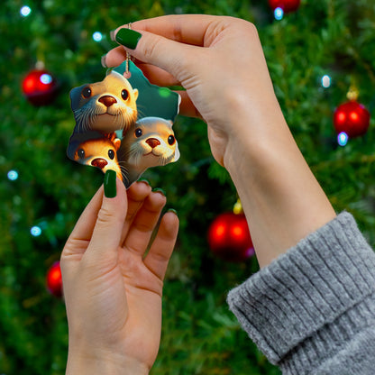 Adorable Otter Family Ceramic Ornament - Perfect for Holiday Decor