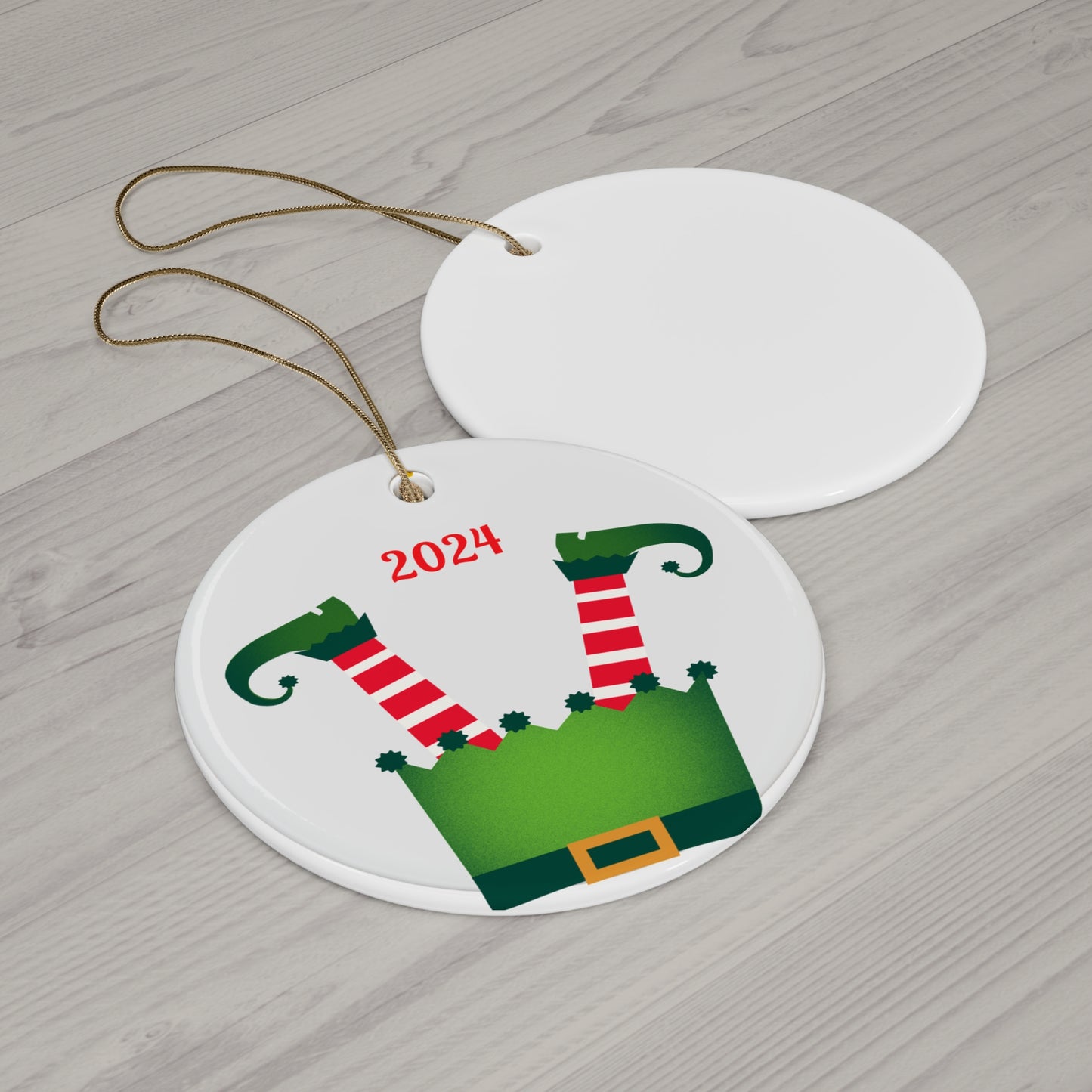 Upside Down Whimsical Elf Legs Ceramic Ornament, Christmas Tree Decoration, Holiday Decor, Unique Gift, Elf-Themed Ornament 2024