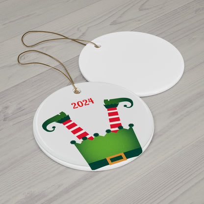 Upside Down Whimsical Elf Legs Ceramic Ornament, Christmas Tree Decoration, Holiday Decor, Unique Gift, Elf-Themed Ornament 2024