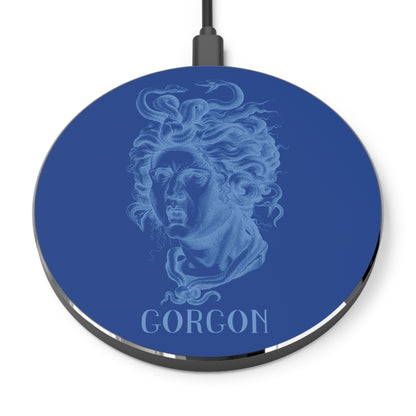 Gorgon Wireless Charger Blue - Aesthetic Fast Charging Pad, Unique Desk Decor, Gifts for Her, Medusa Design, Home Office Accessory