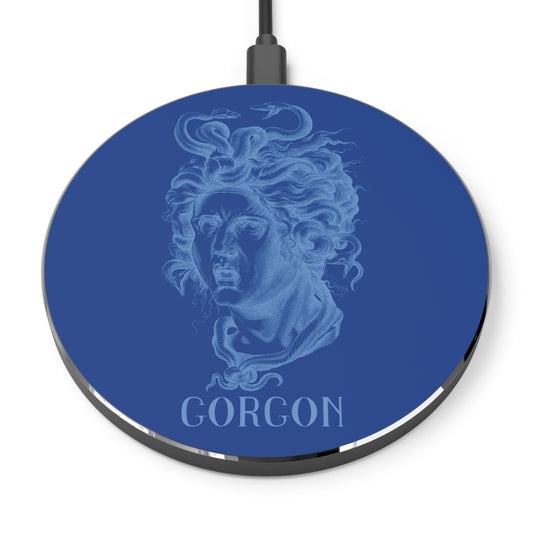 Gorgon Wireless Charger Blue - Aesthetic Fast Charging Pad, Unique Desk Decor, Gifts for Her, Medusa Design, Home Office Accessory