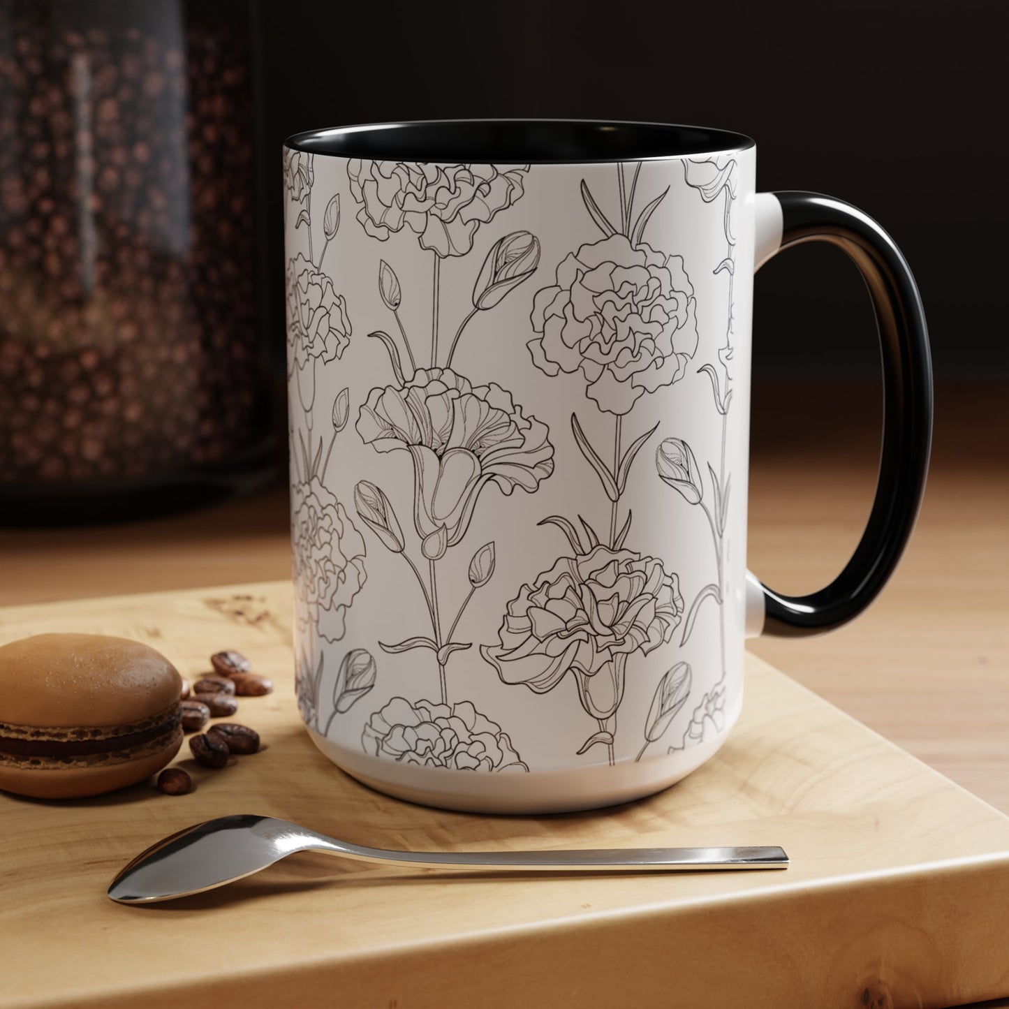 Floral Printed Coffee Mug, Stylish Drinkware for Home, Gift for Plant Lovers, Elegant Office Accessory, Mothers Day Present, Tea Cup